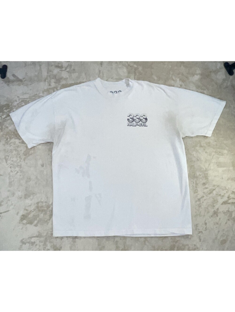 HALF EVIL 333 White Logo T Shirt Streetwear Classic Tee Mens Size 2XL *FLAWS*